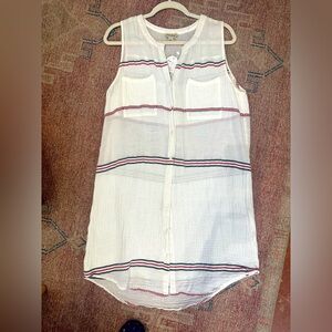 Lucky size large tunic dress swim cover white cotton embroidered sleeveless